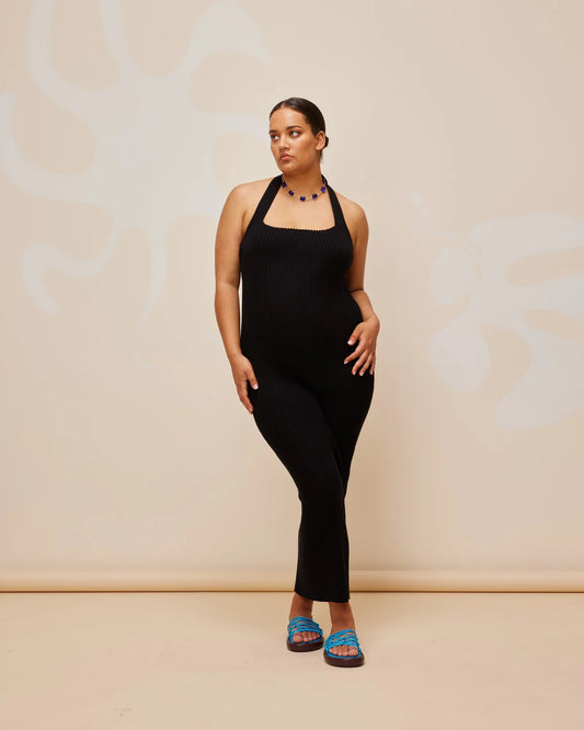RUBY Sol Halter Black Midi Dress